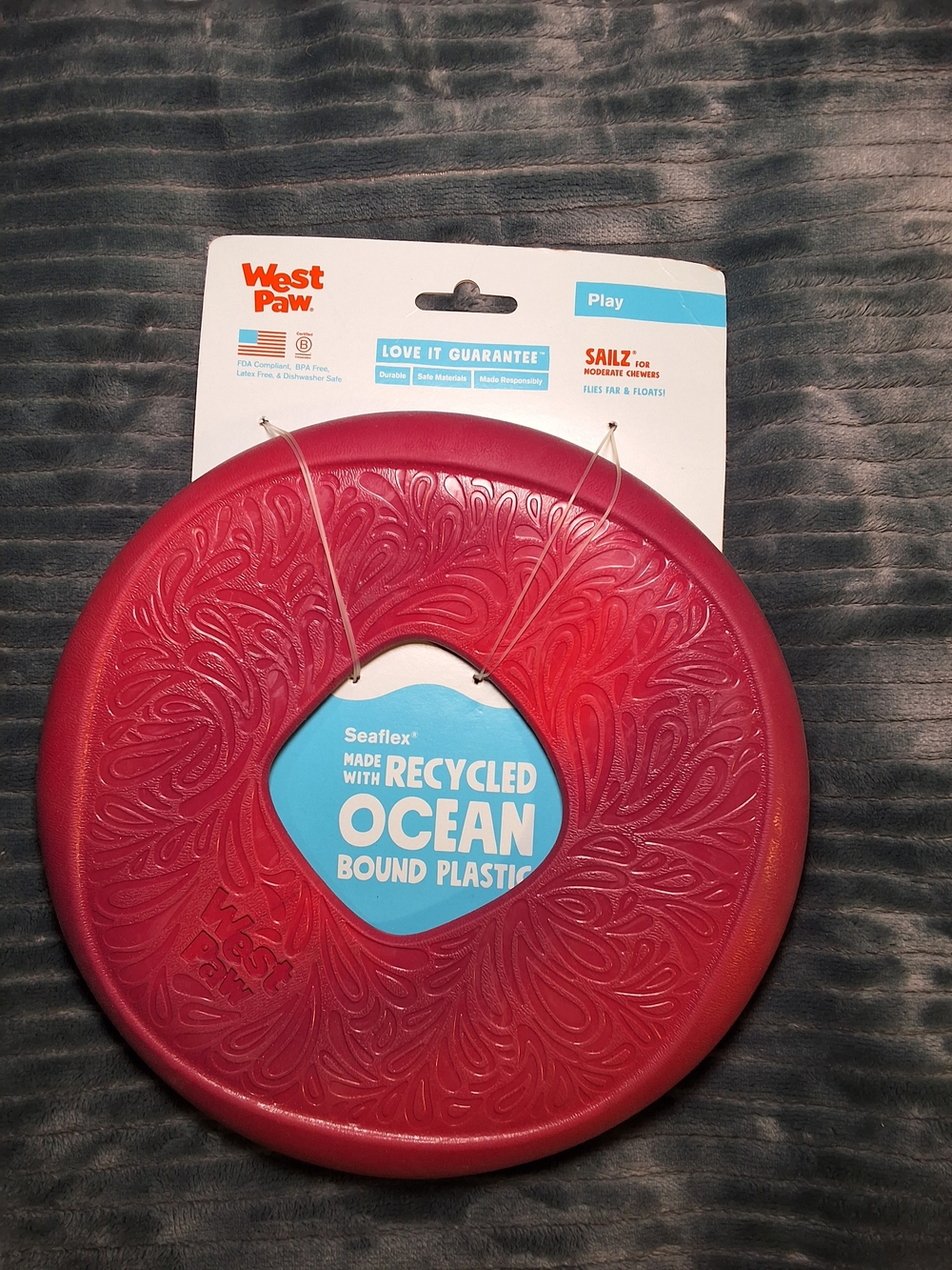 West Paw Sailz Flying Disc Dog Toy Fuchsia Pink SeaFlex New